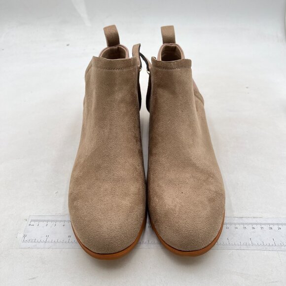 Tan Patchwork Ankle Boots for Women Low Stacked Chunky Heels Round Toe Boot - Picture 3 of 8